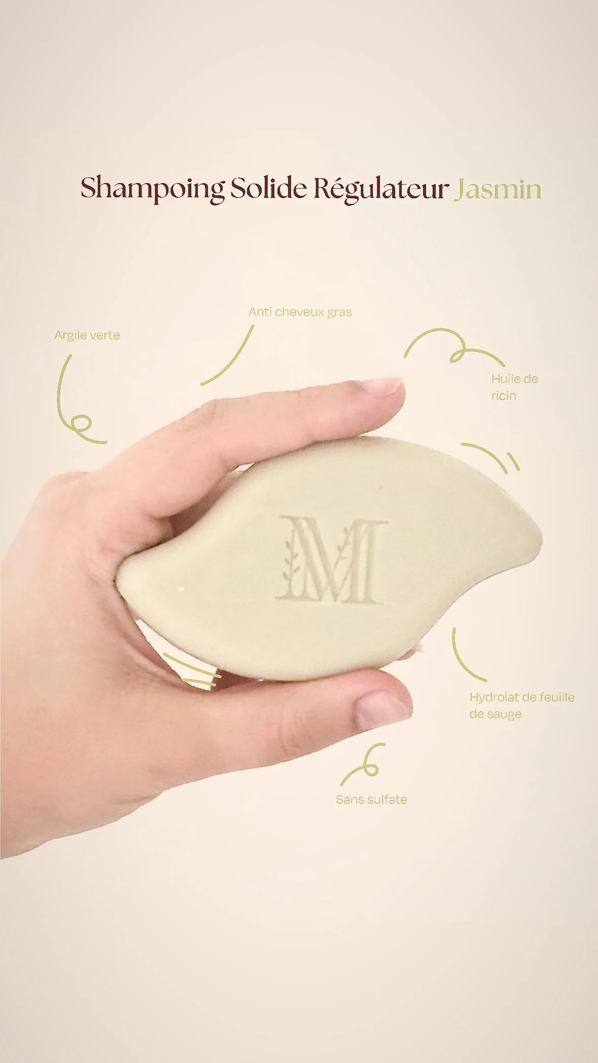 Shampoing solide régulateur sans sulfate - Anti Cheveux gras - fleurs de jasmin
