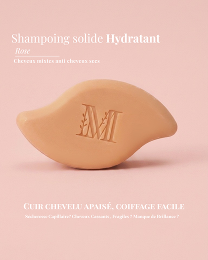 Shampoing solide rose hydratant Maison Marie Provence ultra moussant sans sulfate anti cheveux secs, anti effet paille, bio, naturel, haircare naturel, cosmetique provence, fournisseur head spa, cheveux secs, longs, fins, soulage psoriasis, demelent, soin cheveux lisses, cheveux secs, cassant,fourchu