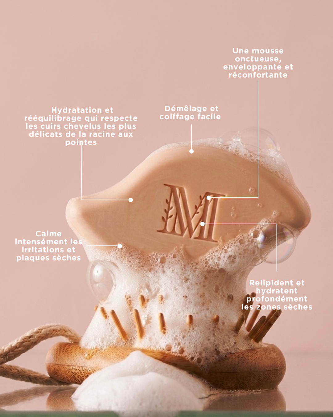 Shampoing solide rose hydratant Maison Marie Provence ultra moussant sans sulfate anti cheveux secs, anti effet paille, bio, naturel, haircare naturel, cosmetique provence, fournisseur head spa, cheveux secs, longs, fins, soulage psoriasis, demelent, soin cheveux lisses, cheveux secs, cassant,fourchu